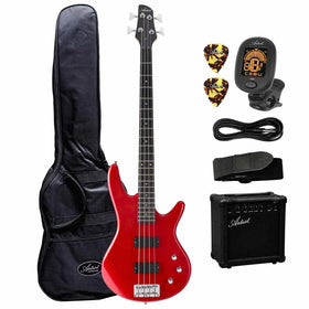 Artist ABA200 Red Bass Guitar w/ Accessories & Amp