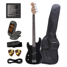 Customer Returned Artist PB2L Left Hand Black Electric Bass Guitar with Accessories