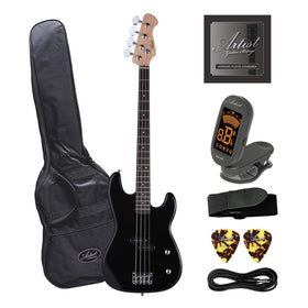 Damaged Artist PB2 Black Electric Bass Guitar with Accessories