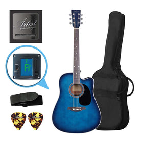 Customer Returned Artist LSPCTB Blue Beginner Acoustic Guitar Pack With Cutaway