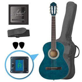 Customer Return Artist CL34TBB 3/4 Size Blue Classical Nylon String Guitar Pack